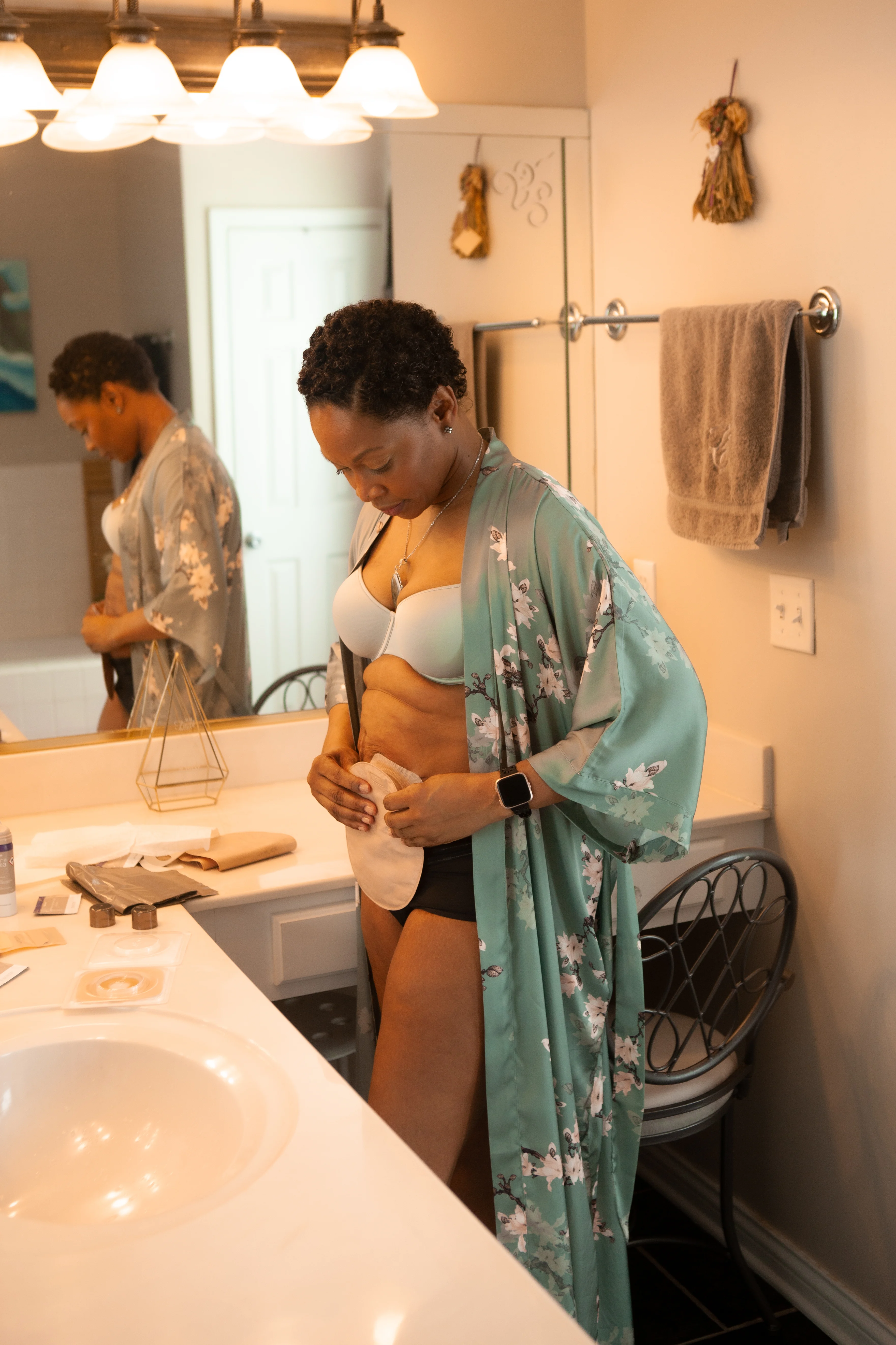 a woman with an ostomy pouch
